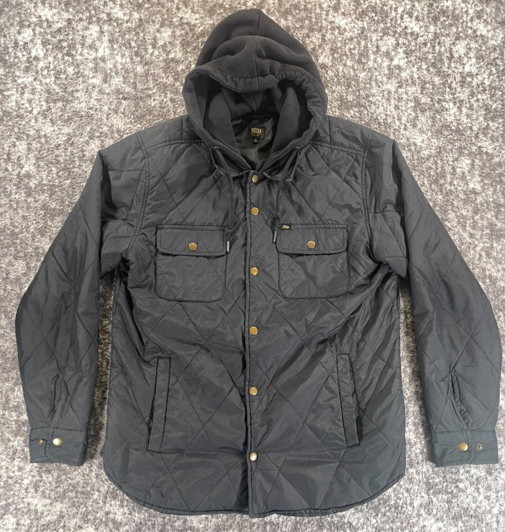 Obey Men's Fleece Hooded Quilted Windbreaker Jacket Black Medium Unisex